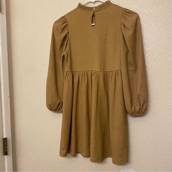 Zara gold tan Textured tan beige brown oversized boho dress mock long sleeve 9 - Picture 2 of 8